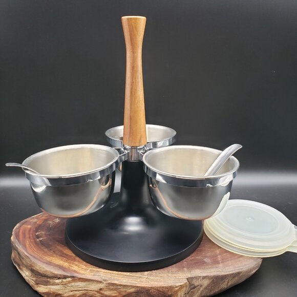 Vintage Foley Revolving Susan Server 3 Bowl Dip Server Mid Century w/ Box - Picture 1 of 4